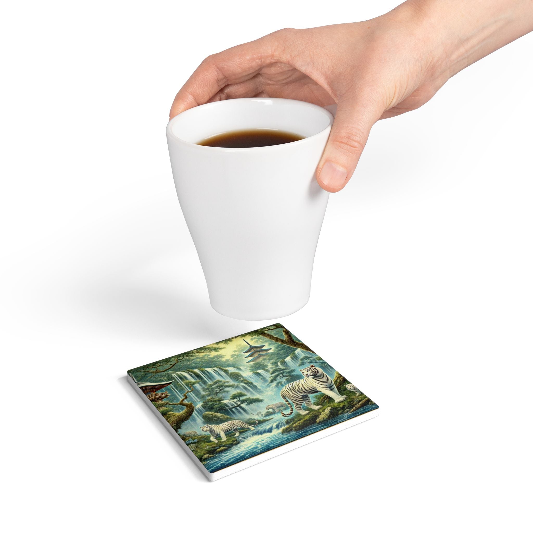 Serene Tiger Ceramic Coaster Set, Animal Decor, Nature Lover Gift, Home Bar Accessories, Unique Drinkware