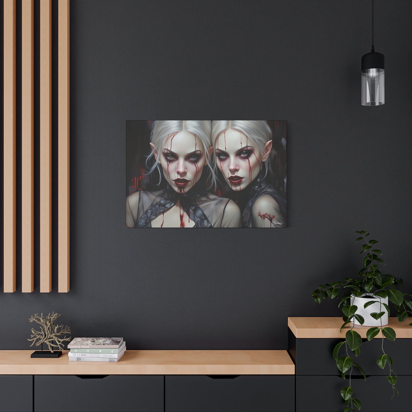 Gothic Canvas Art Print, Dark Fantasy Wall Decor, Horror Art, Halloween Home Decor, Vampire Artwork, Unique Gift for Spooky Season