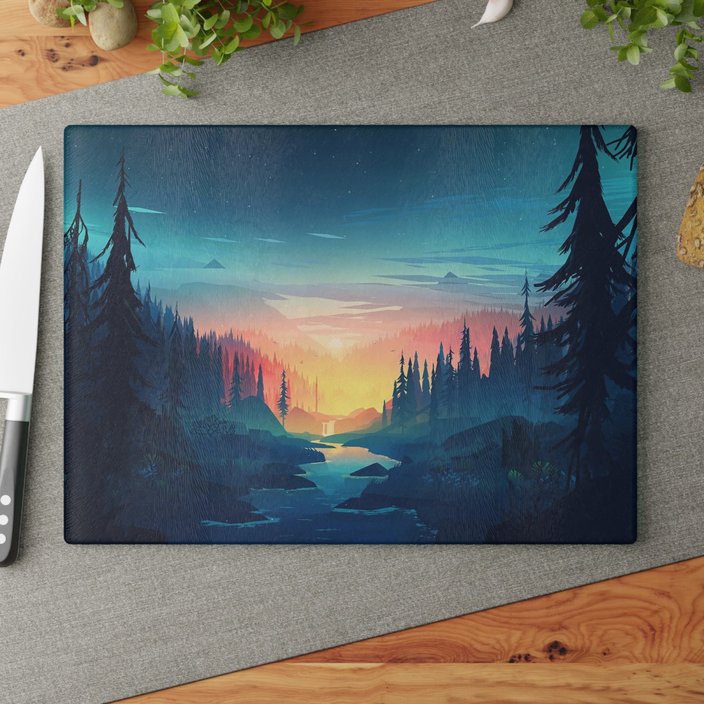 Serene Forest Landscape Glass Cutting Board – Perfect for Nature Lovers and Culinary Enthusiasts