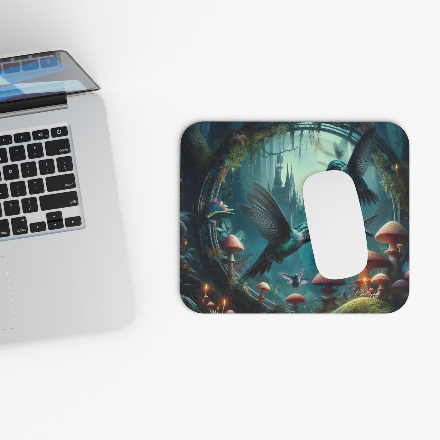 Fantasy Hummingbird Mouse Pad - Enchanted Forest Design