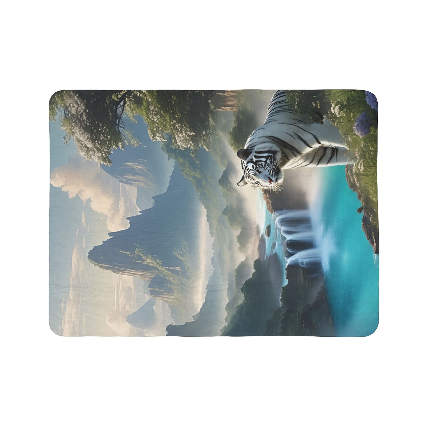 Fleece Sherpa Blanket with Majestic Tiger Landscape | Cozy Gift for Nature Lovers, Home Decor, Camping, Holiday Snuggles