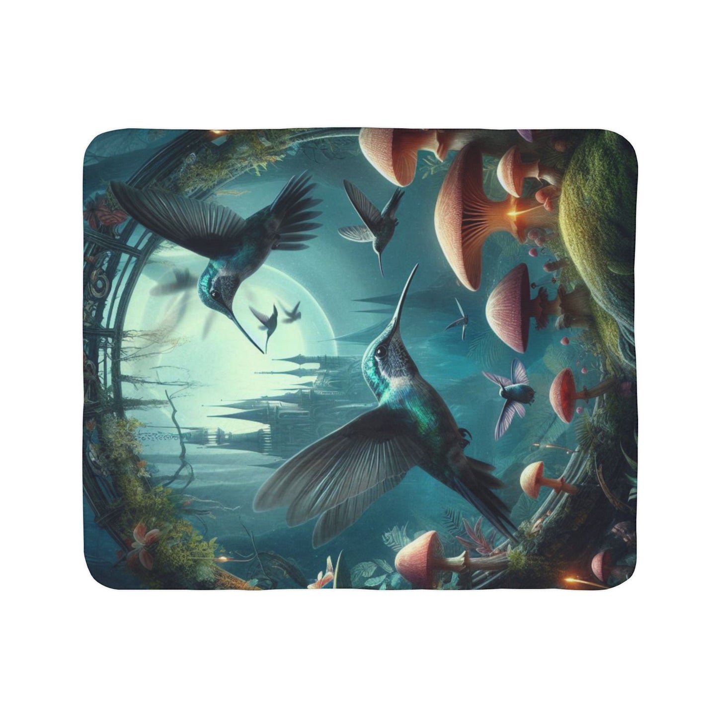 Magical Hummingbird Fleece Sherpa Blanket - Cozy Gift for Nature Lovers, Home Décor, Comfortable Throw, Boho Accent