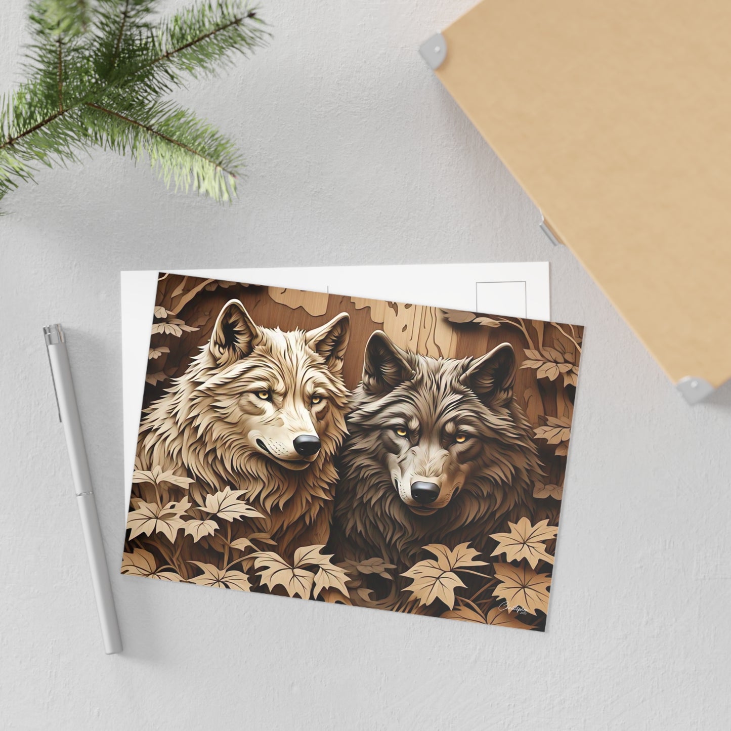 Rustic Woodland Wolf Postcards, Nature Art Cards, Wildlife Decor, Greeting Cards, Animal Lovers Gift, Eco-Friendly Stationery