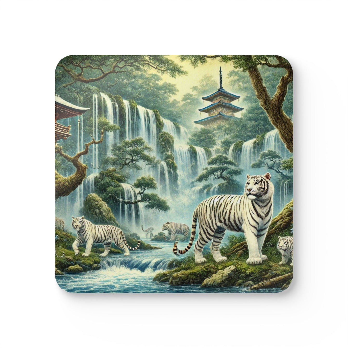 Tiger Fantasy Corkwood Coaster Set - Nature Themed Drink Coasters for Home Décor
