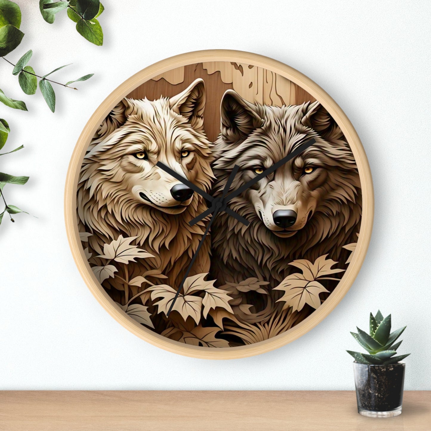 Rustic Wolf Wall Clock - Nature Inspired Home Decor, Animal Lover Gift, Woodland Themed Clock, Cozy Farmhouse Decor, Unique Gift Idea