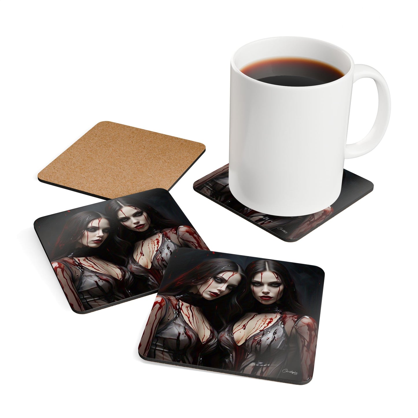 Gothic Horror Coaster Set, Spooky Drink Coasters, Unique Halloween Home Decor, Vampire Artwork Coasters, Gothic Gift Set