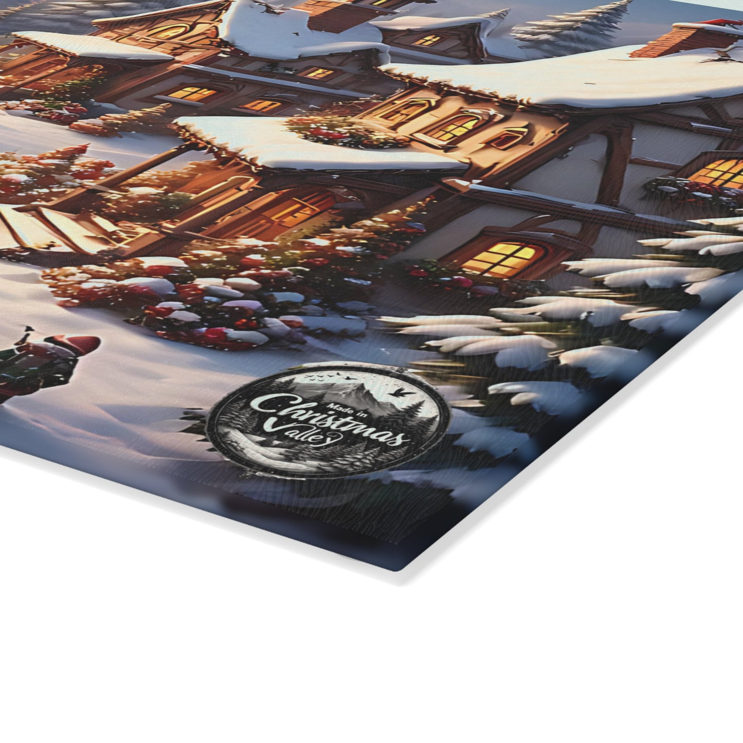 Charming Winter Village Glass Cutting Board, Holiday Kitchen Decor, Unique Gift for Home Chefs, Christmas Celebration, Rustic Style