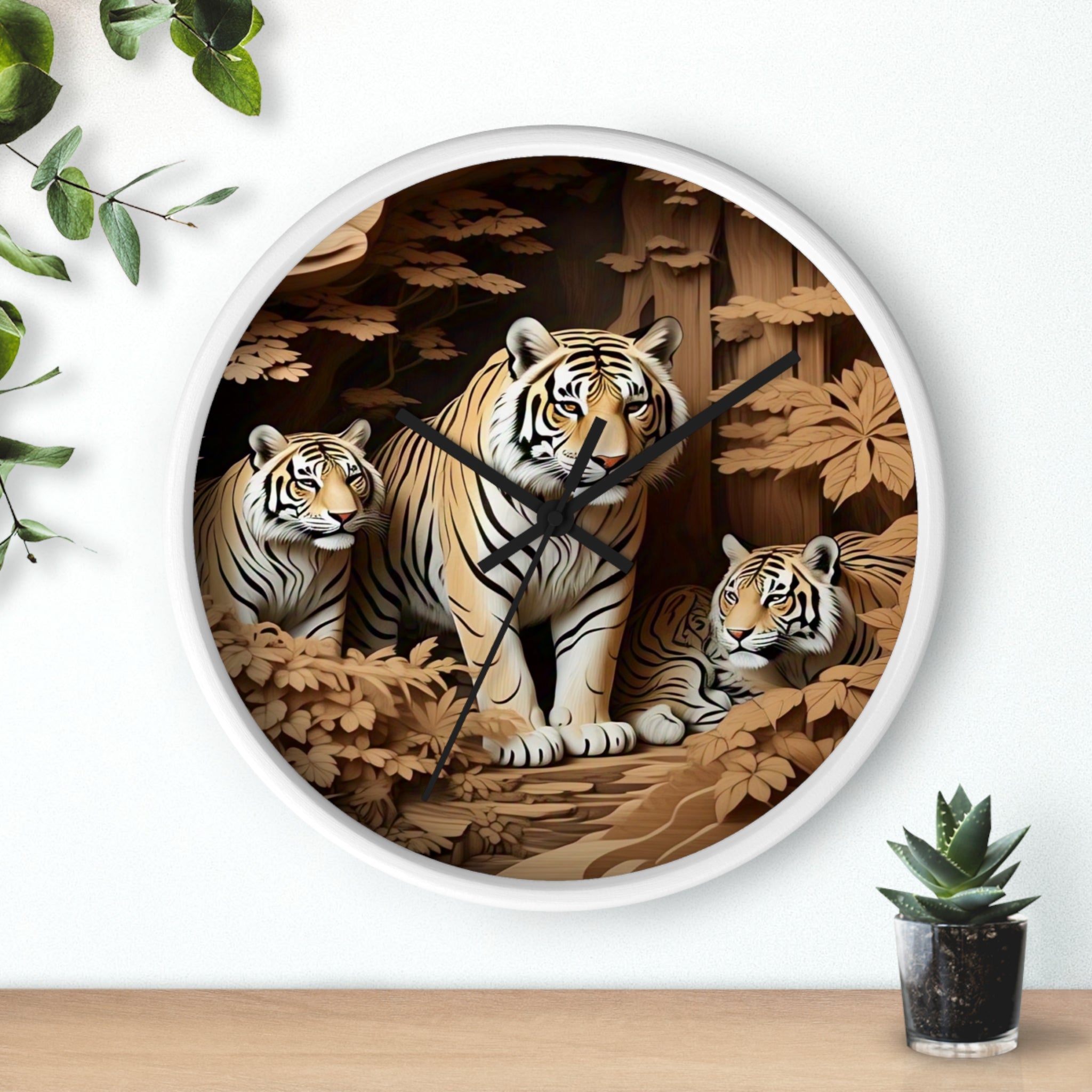 Wild Tiger Family Wall Clock, Jungle Decor, Animal Lover Gift, Unique Home Decor, Nature Wall Art, Vintage Style Clock