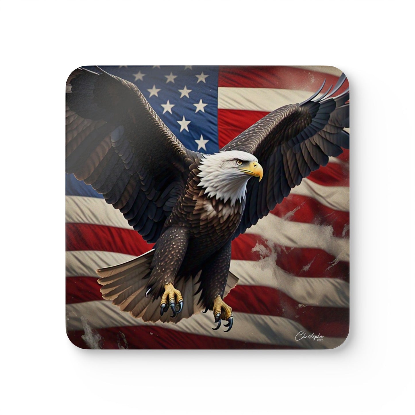 Patriotic Eagle Cork Coaster Set, Rustic Home Decor, Drinkware Accessories, Gift for Veterans, Fourth of July Decorations, USA Pride