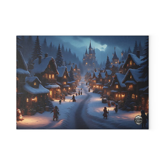 Winter Village Glass Cutting Board, Holiday Kitchen Decor, Christmas Gift, Decorative Cutting Board, Festive Home Accessory, Winter Cooking