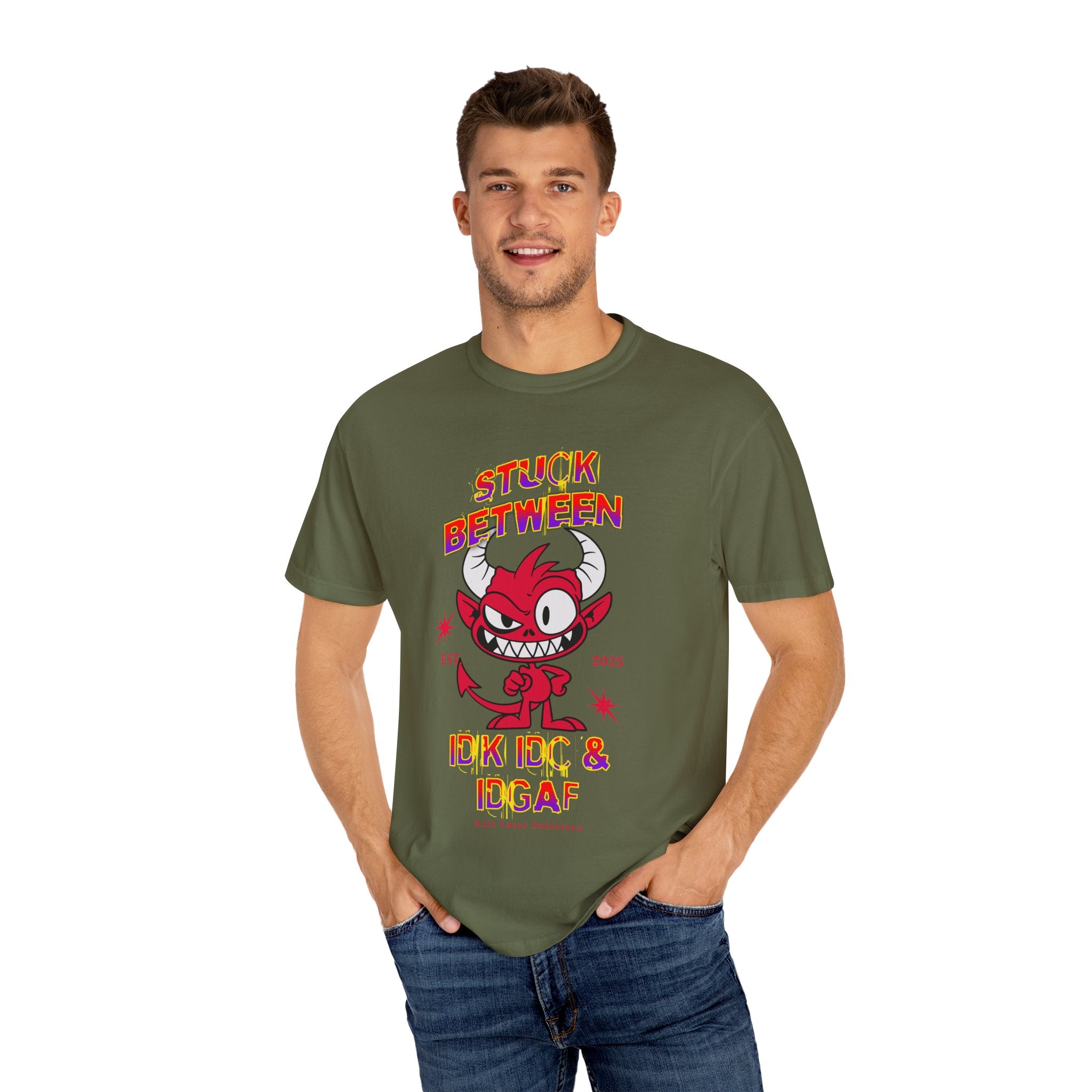 Vivid Graphic Tee with Playful Devil Design, Unisex Casual T-shirt, Perfect for Halloween & Fun Events, Gift for Friends, Trendy Streetwear