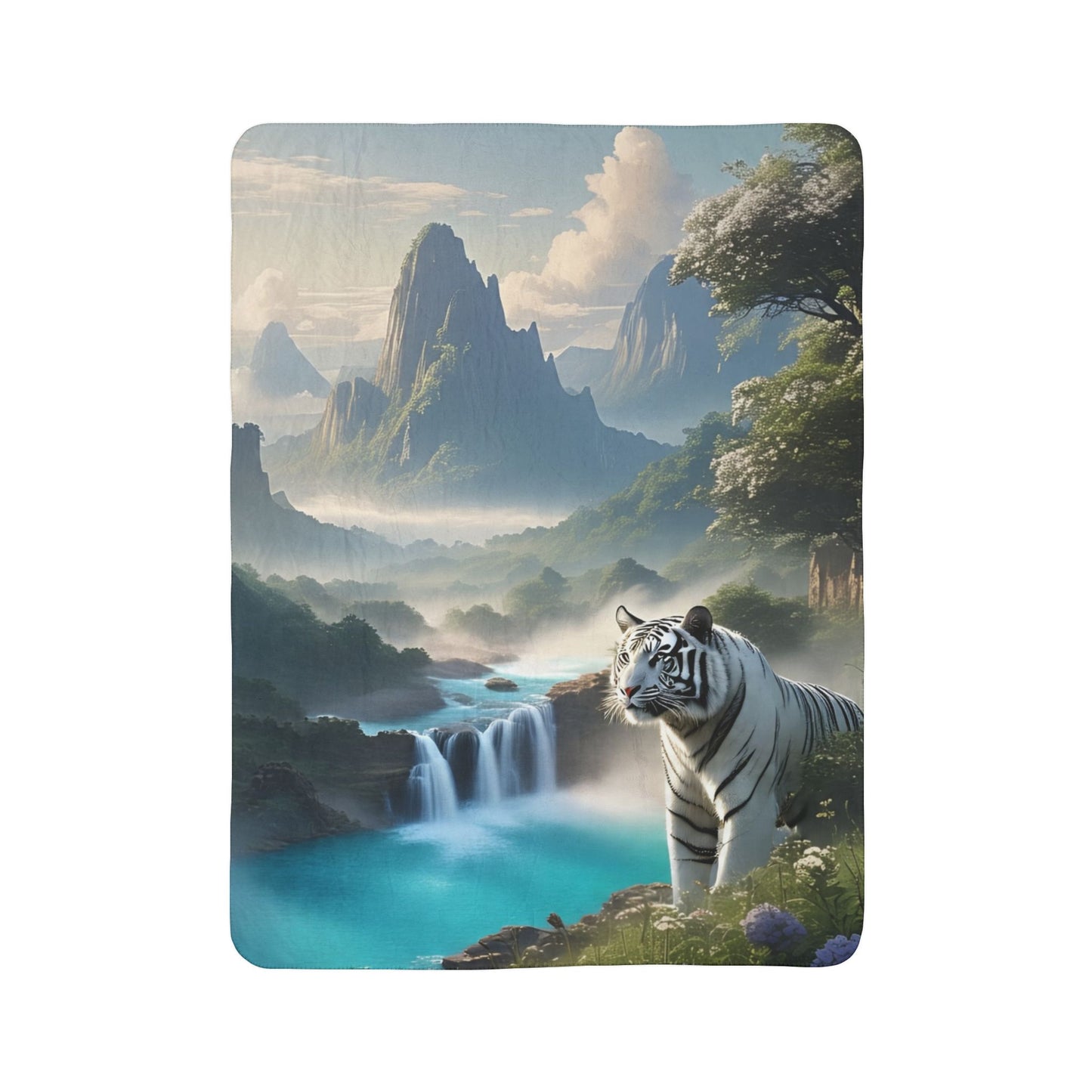 Fleece Sherpa Blanket with Majestic Tiger Landscape | Cozy Gift for Nature Lovers, Home Decor, Camping, Holiday Snuggles