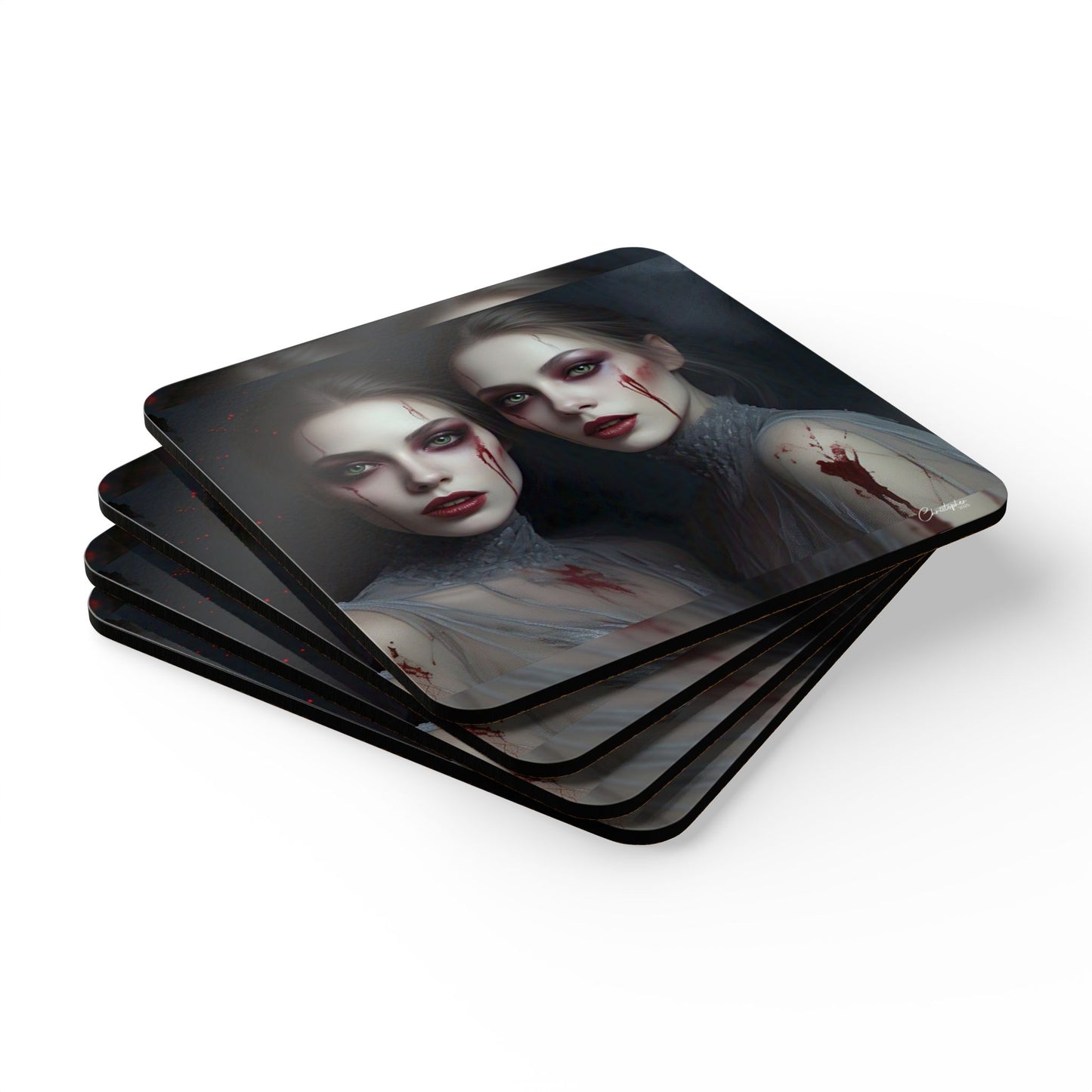 Eerie Halloween Cork Coaster Set | Spooky Drinkware | Home Decor for Goth Lovers | Unique Gift for Parties, Witchy Vibes, Blood Art Coasters