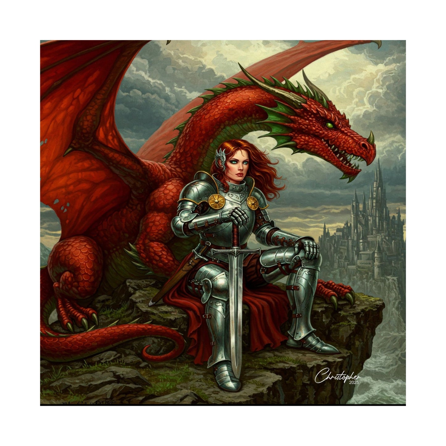 Fantasy Dragon Art Print, Horizontal Matte Poster, Fantasy Home Decor, Medieval Wall Art, Gift for Fantasy Lovers