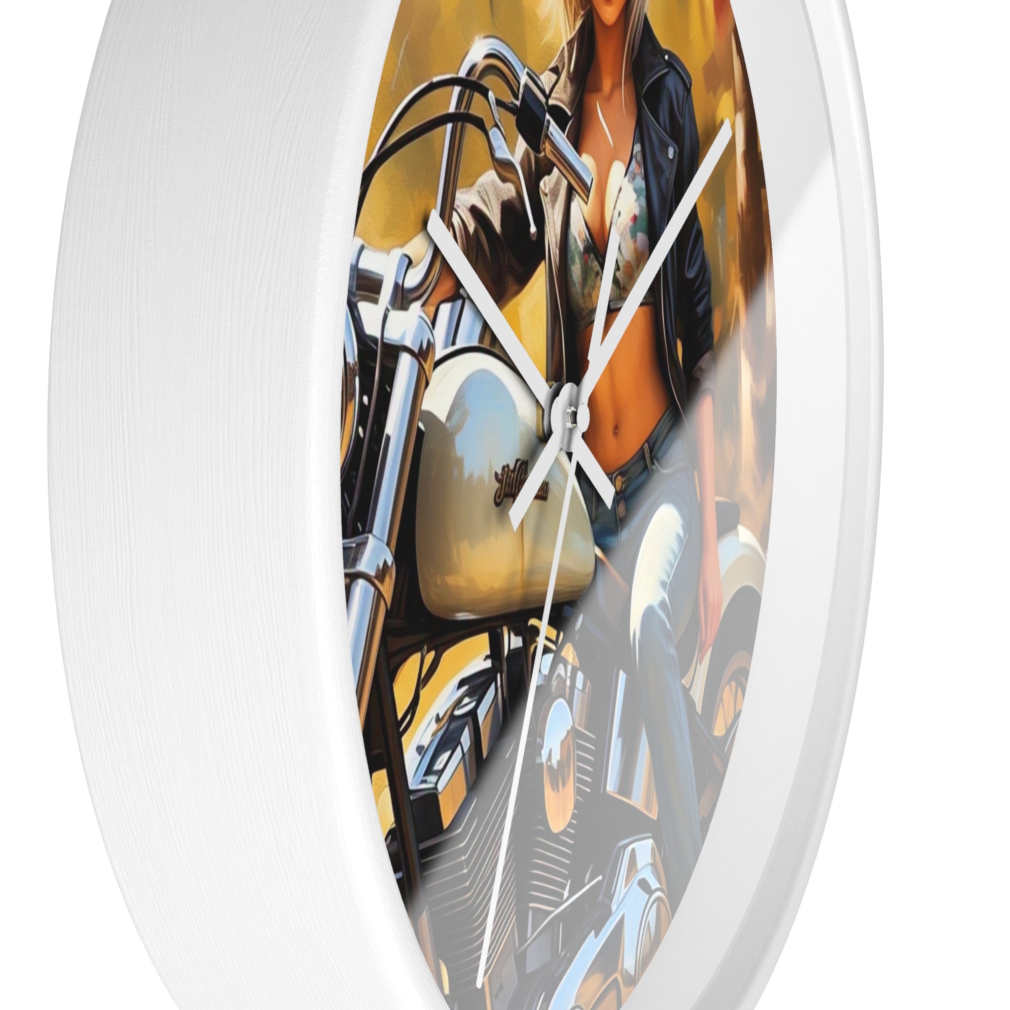 Vintage Biker Girl Wall Clock - Retro Motorcycle Decor, Gift for Bikers, Home Office Decoration, Harley Davidson Style