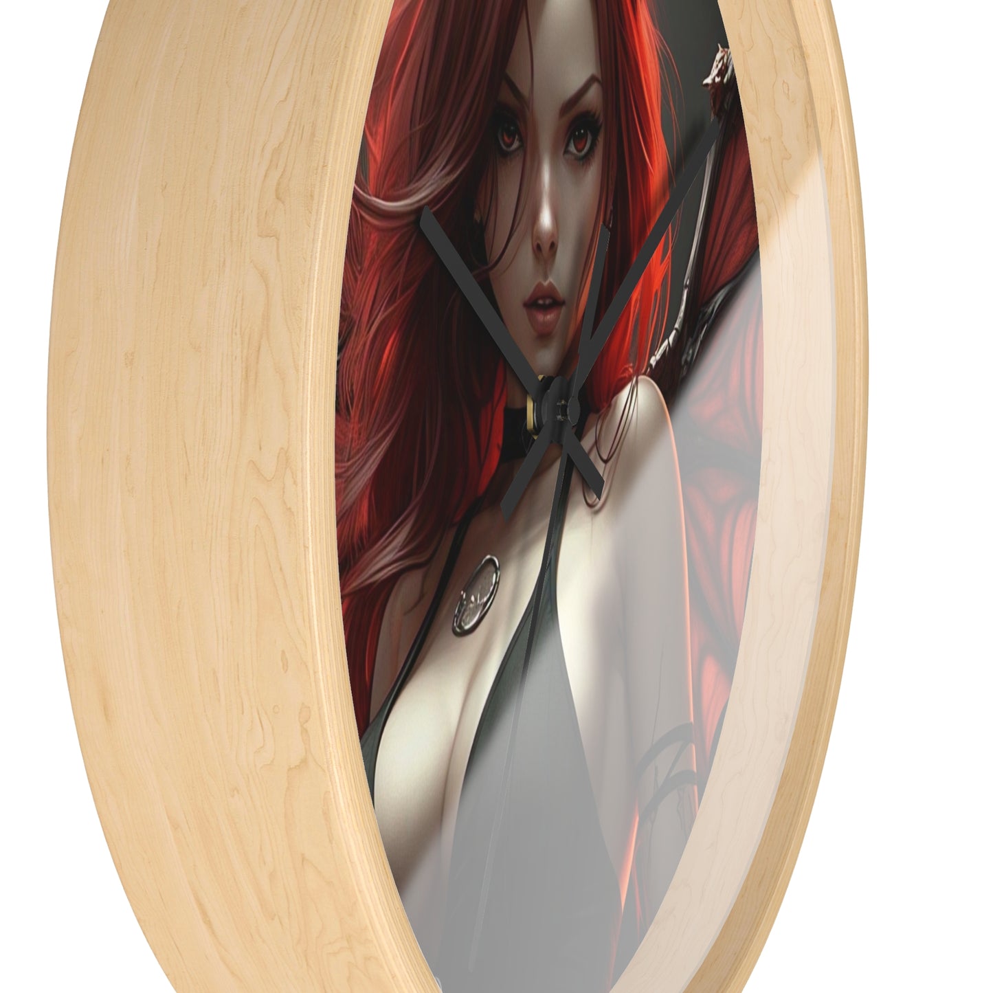 Gothic Fantasy Wall Clock, Unique Home Decor, Dark Aesthetic Clock, Red Haired Art, Gift for Collectors, Halloween Decoration