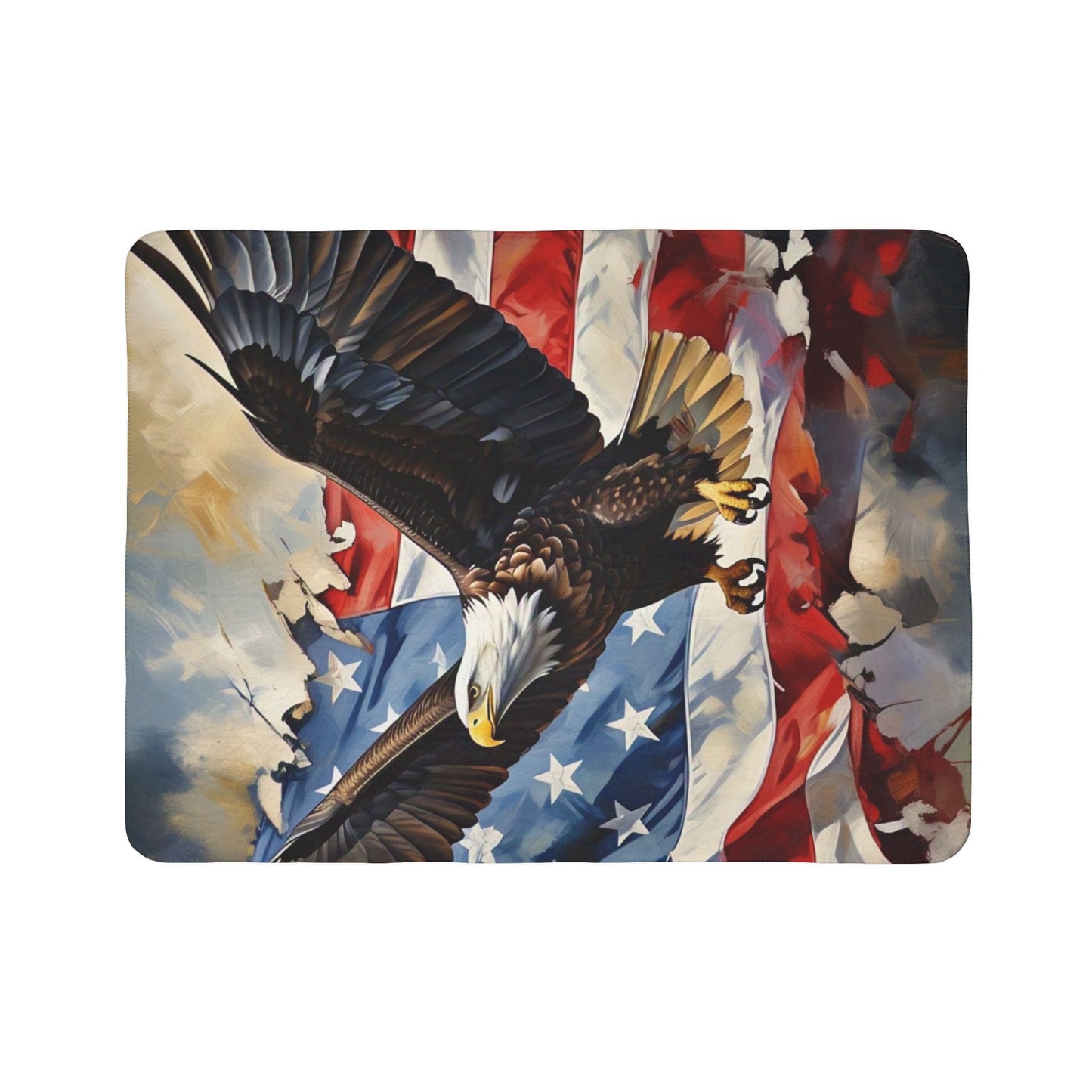 Patriotic Fleece Sherpa Blanket, Cozy Throw, Eagle Design, Great for Home Decor, Gifts for Veterans, Memorial Day, Independence Day