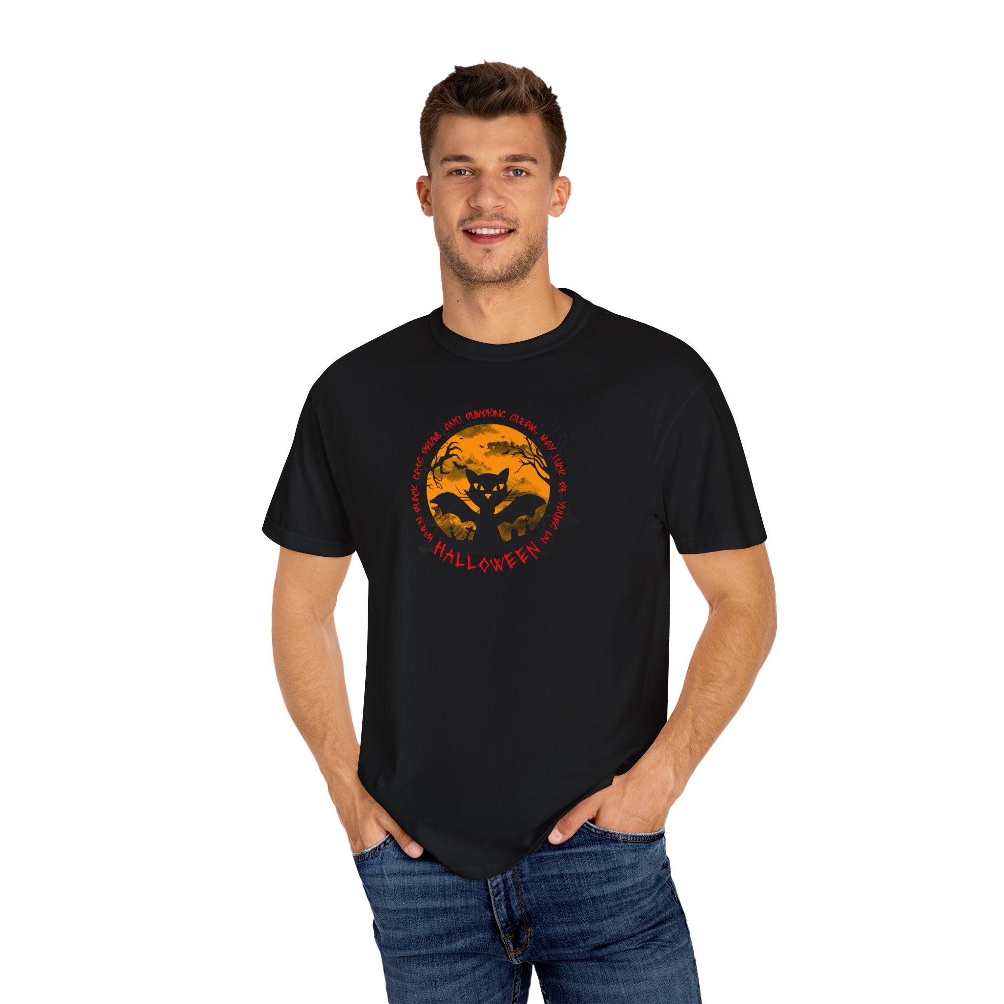 Halloween Cat Unisex T-Shirt, Double Sided, Spooky Tee, Ghostly Gift, Fall Fashion, Holiday Party Wear