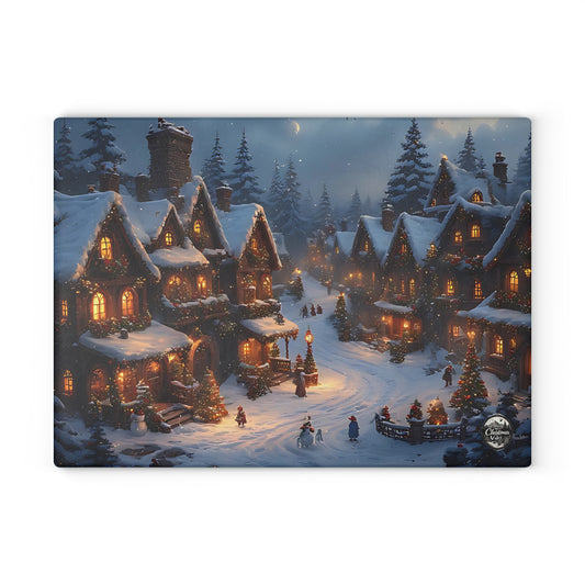 Winter Scene Glass Cutting Board | Holiday Kitchen Decor, Snowy Village Board, Christmas Gift, Cooking Accessory, Festive Home Decor