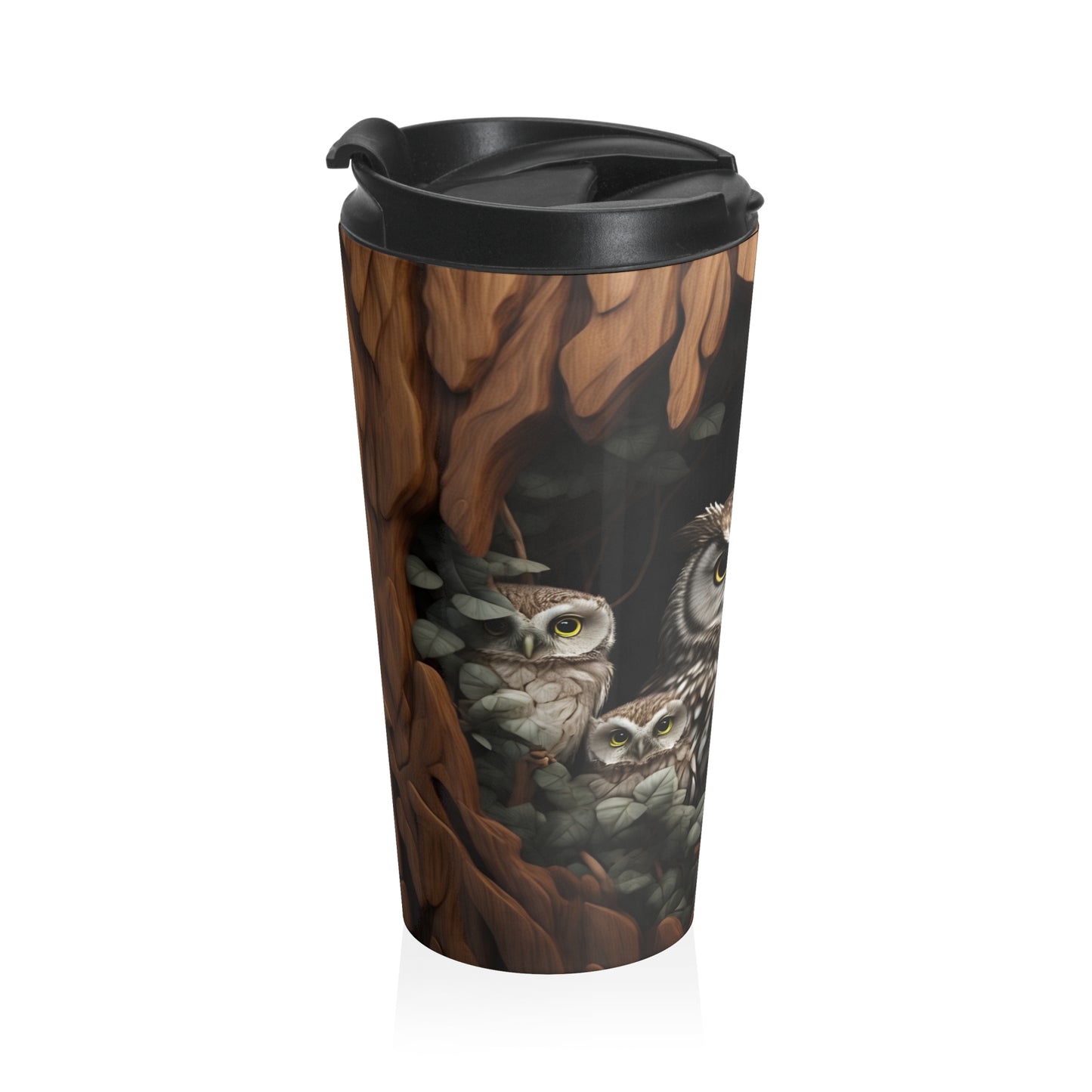 Rustic Owl Stainless Steel Travel Mug, Eco-Friendly Coffee Cup, Nature Lover Gift, Autumn Decor, Wildlife Travel Mug