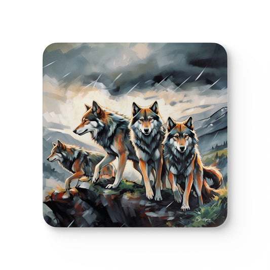 Wolf-Themed Cork Coaster Set, Rustic Home Decor, Nature Lover Gift, Eco-Friendly Drinkware, Animal Art Coasters