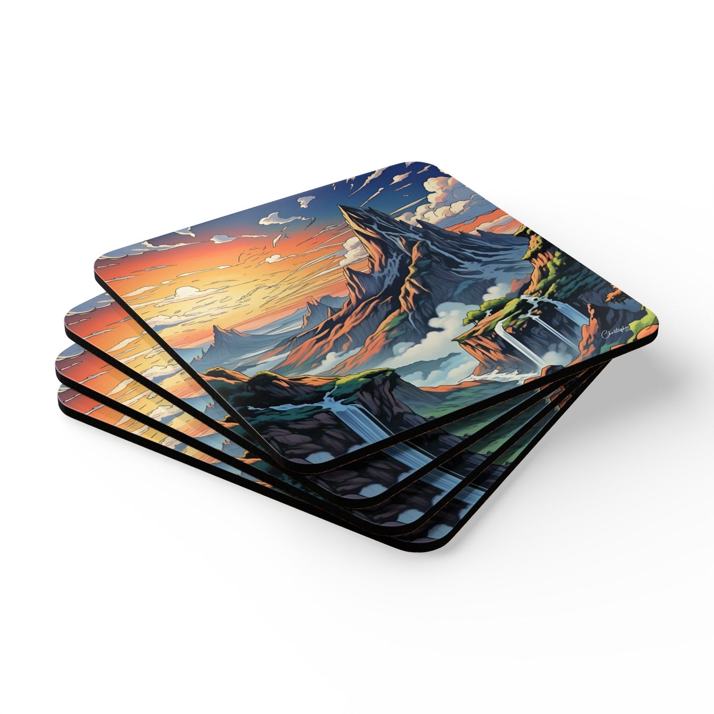 Mountain Sunset Cork Coaster Set | Rustic Home Decor, Eco-Friendly Drink Coasters, Nature Lover Gift, Housewarming Gift, Kitchen Accessories