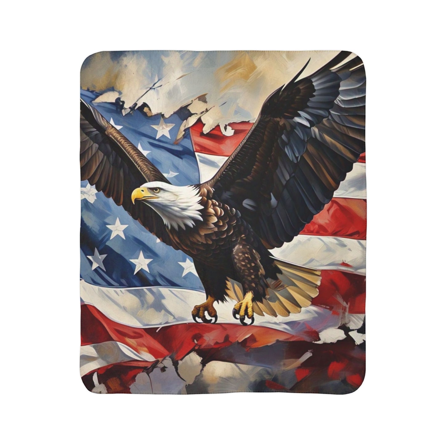 Patriotic Fleece Sherpa Blanket, Cozy Throw, Eagle Design, Great for Home Decor, Gifts for Veterans, Memorial Day, Independence Day