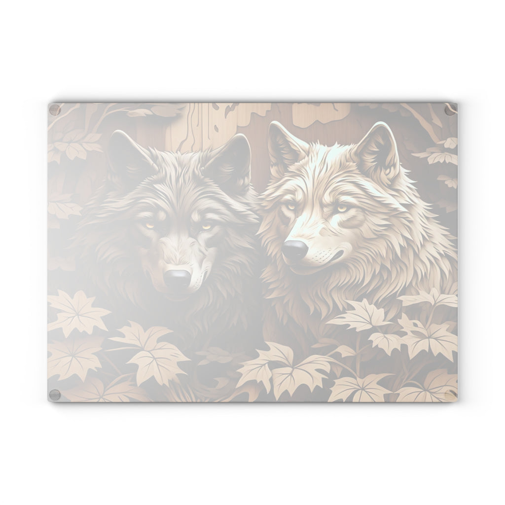 Wolf Family Glass Cutting Board, Kitchen Decor, Rustic Chopping Board, Gift for Nature Lovers, Wildlife Art, Home Cooking