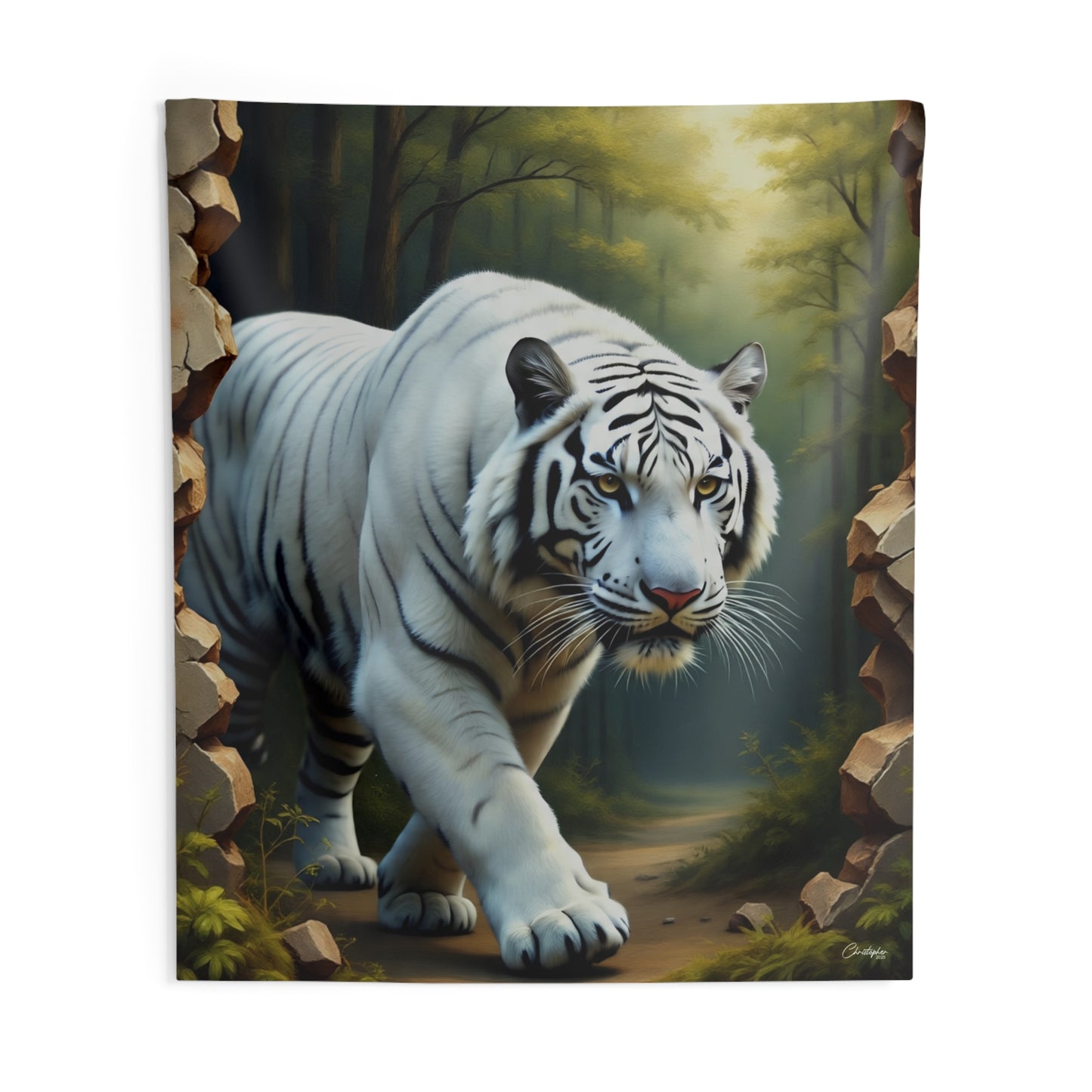 Majestic White Tiger Tapestry - Boho Wall Art, Nature Decor, Home Aesthetic, Gift for Animal Lovers, Living Room Wall Hanging, Jungle Theme