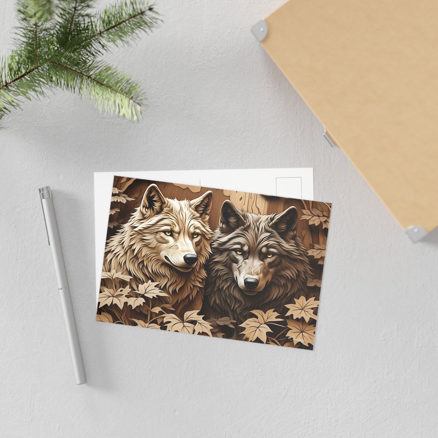 Rustic Woodland Wolf Postcards, Nature Art Cards, Wildlife Decor, Greeting Cards, Animal Lovers Gift, Eco-Friendly Stationery