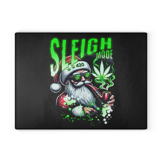 Sleigh Mode Glass Cutting Board | Fun Holiday Kitchen Decor, Unique Gift for Chefs, Christmas, Cannabis Enthusiasts, Holiday Entertaining