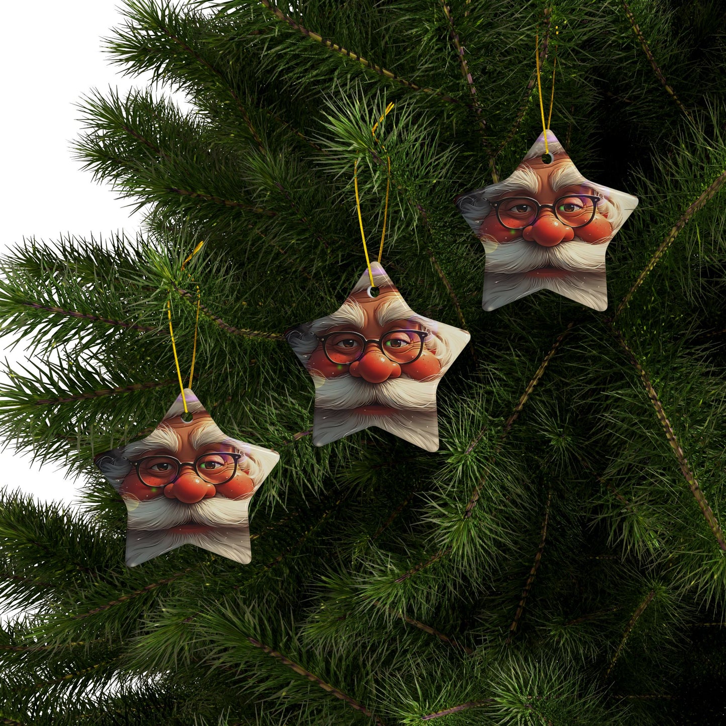Santa Face Ceramic Ornament — Round Double-Sided Christmas Tree Decor (Personalizable, Pack Options)