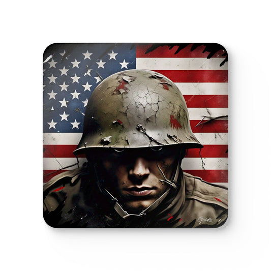 Patriotic Corkwood Coaster Set, Vintage Military Coasters, American Flag Home Decor, Gifts for Veterans, Unique Barware, Table Accessories