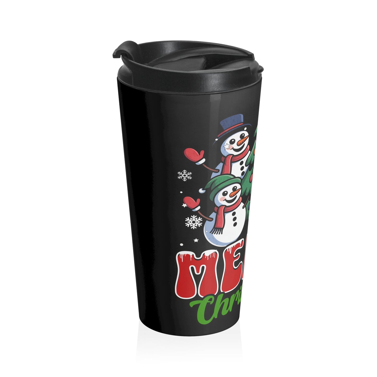 Festive Stainless Steel Travel Mug - Merry Christmas Snowman Design