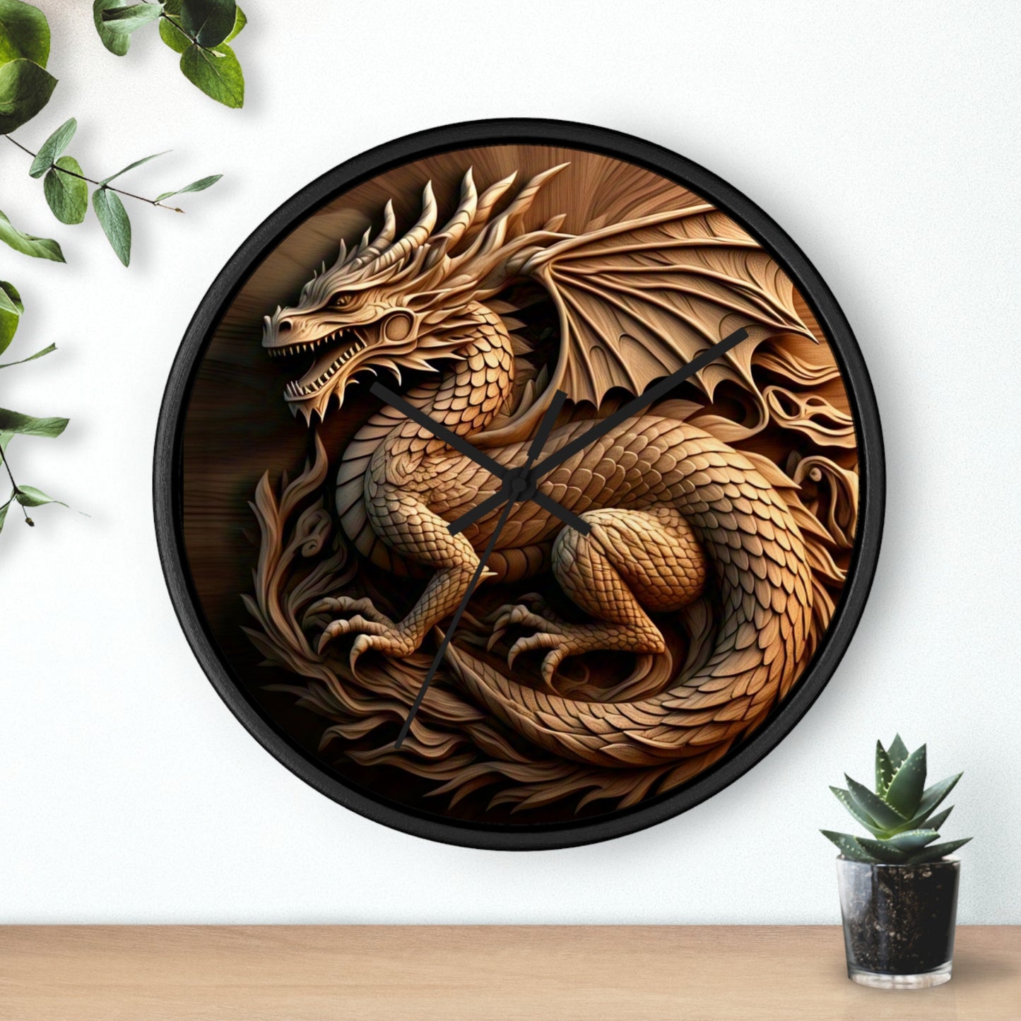 Dragon Carved Wall Clock, Mythical Decor for Fantasy Lovers, Unique Gift for Home, Office, and Collectors, Perfect for Halloween