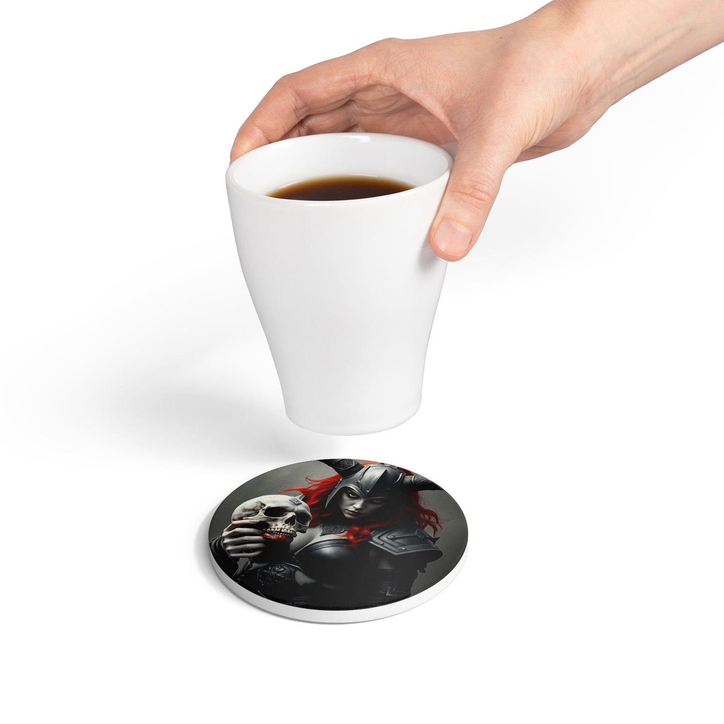 Gothic Skull Warrior Ceramic Coaster - Perfect for Halloween & Home Decor