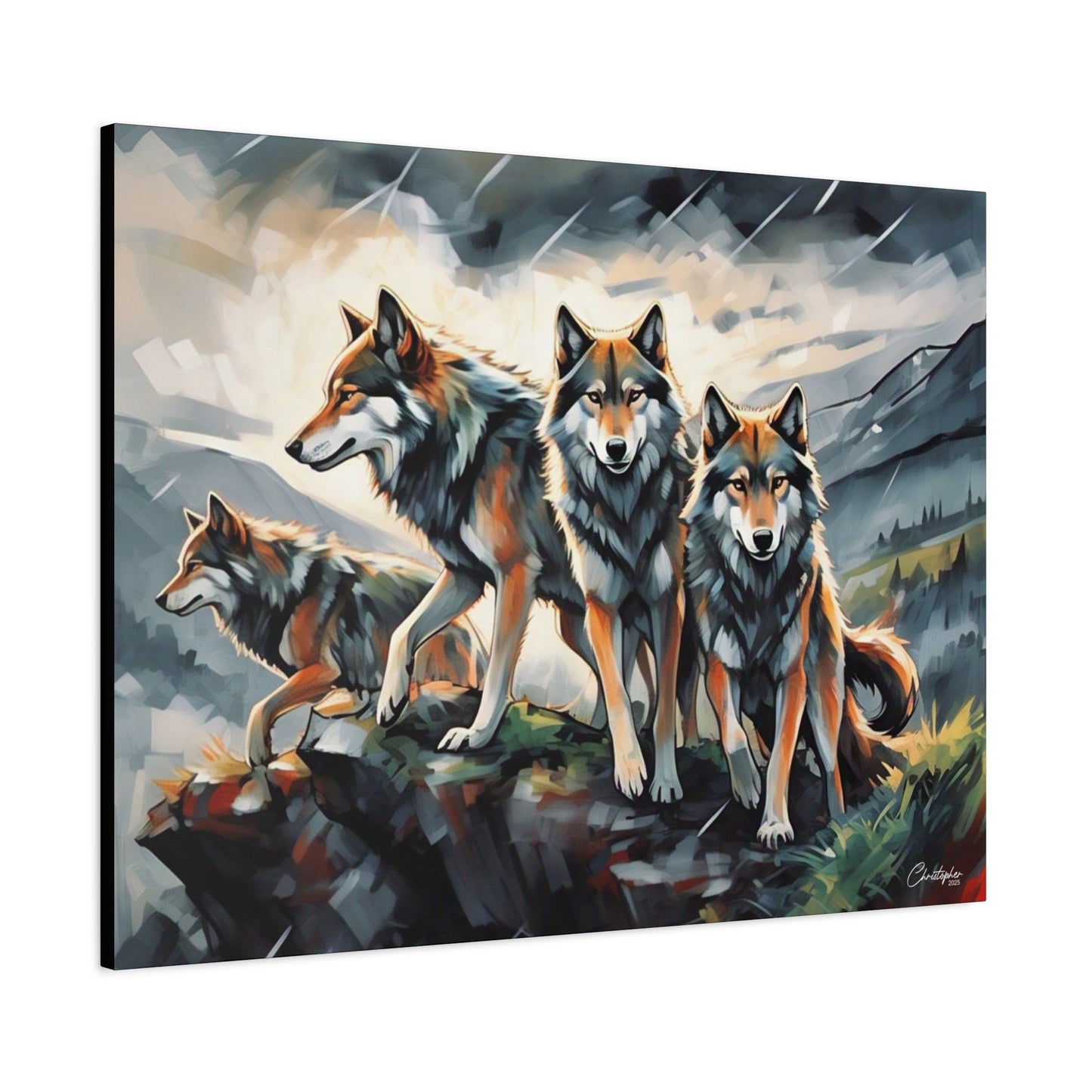 Wolf Family Matte Canvas Art, Home Decor, Animal Lovers Gift, Nature Wall Art, Wildlife Art Print, Outdoor Enthusiasts Decor