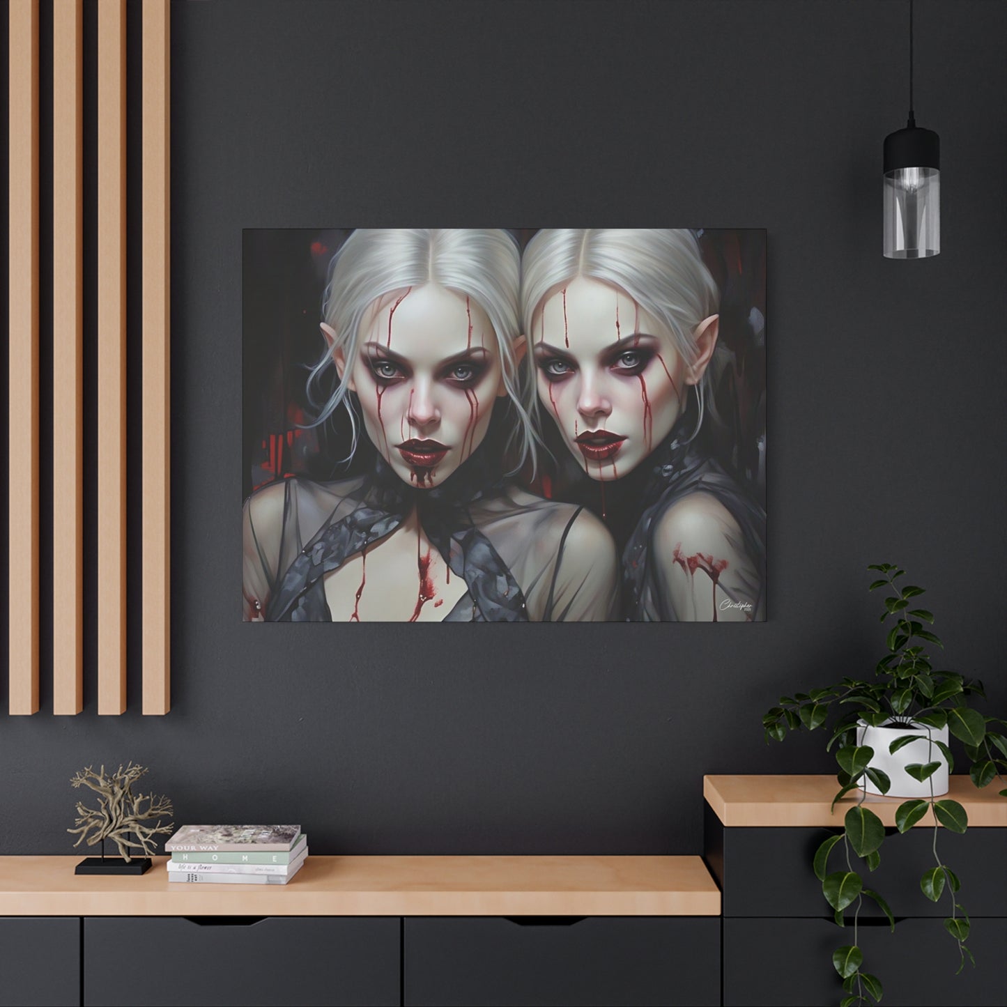 Gothic Canvas Art Print, Dark Fantasy Wall Decor, Horror Art, Halloween Home Decor, Vampire Artwork, Unique Gift for Spooky Season
