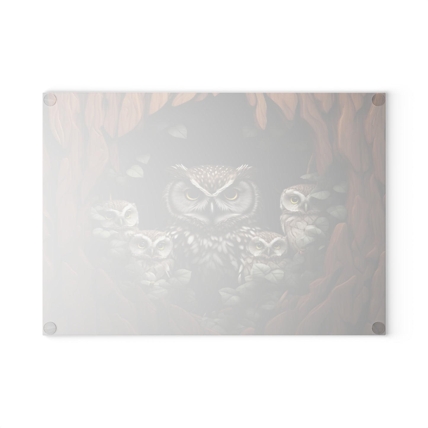 Owl Family Glass Cutting Board, Artistic Kitchen Decor, Gift for Animal Lovers, Nature-Inspired Home Accent, Unique Culinary Gift