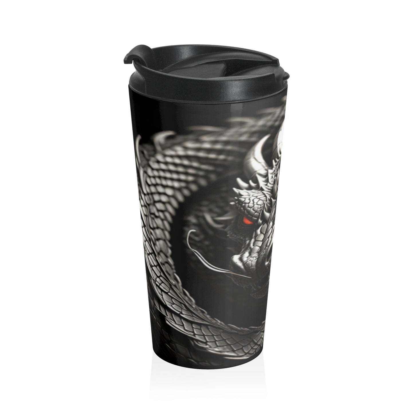 Dragon-Themed Stainless Steel Travel Mug, Perfect Gift for Fantasy Lovers, Unique Coffee Cup for Travel, Adventure Mug, Black Dragon Design