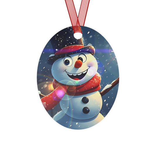 Cheerful Snowman Bell Metal Ornament — Holiday Christmas Tree Decoration