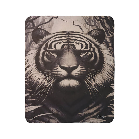 Laser Engraved Original Art Tiger Fleece Sherpa Blanket | Cozy Wildlife Throw for Animal Lovers, Home Decor, Gifts for Nature Enthusiasts, Indoor Comfort