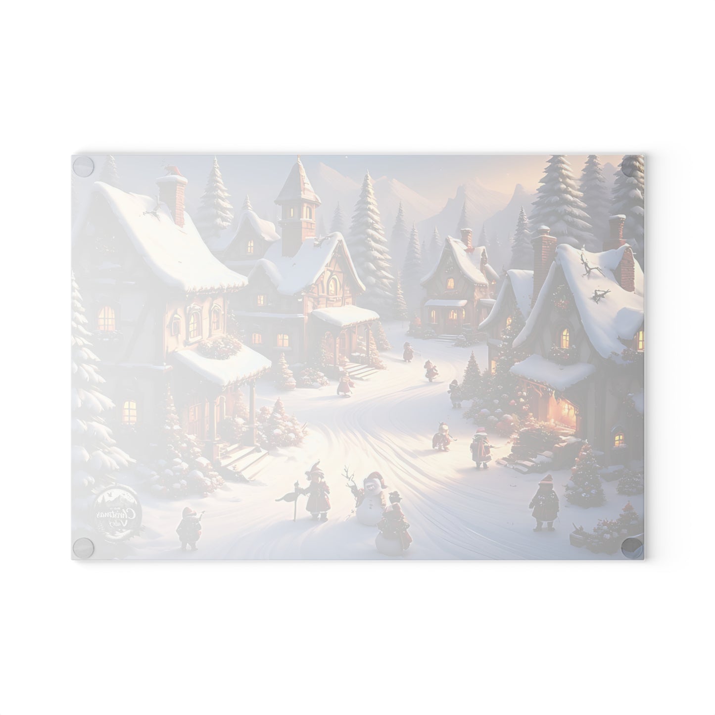 Charming Winter Village Glass Cutting Board, Holiday Kitchen Decor, Unique Gift for Home Chefs, Christmas Celebration, Rustic Style