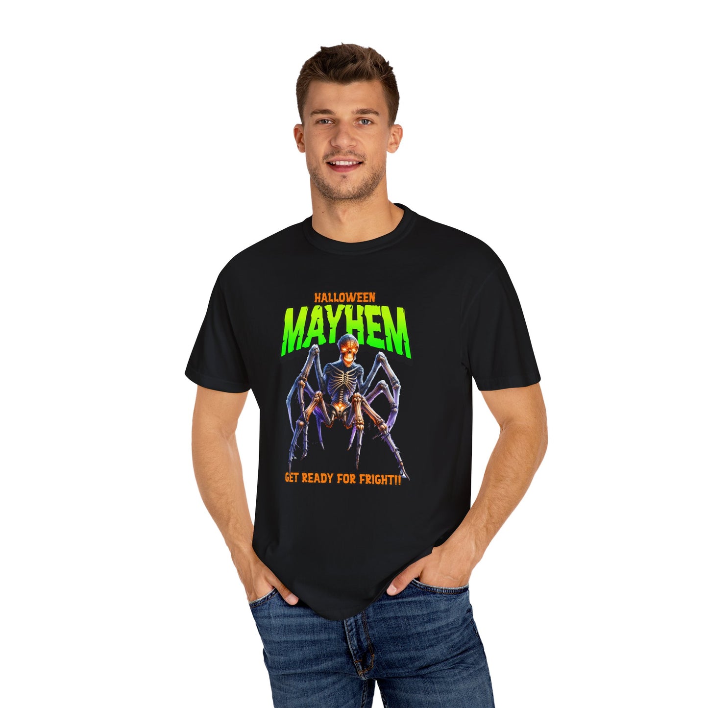 Halloween Mayhem Unisex T-Shirt, Spooky Tee for Men & Women, Perfect for Halloween Parties, Trick or Treat, Eerie Vibes, Unique Costume
