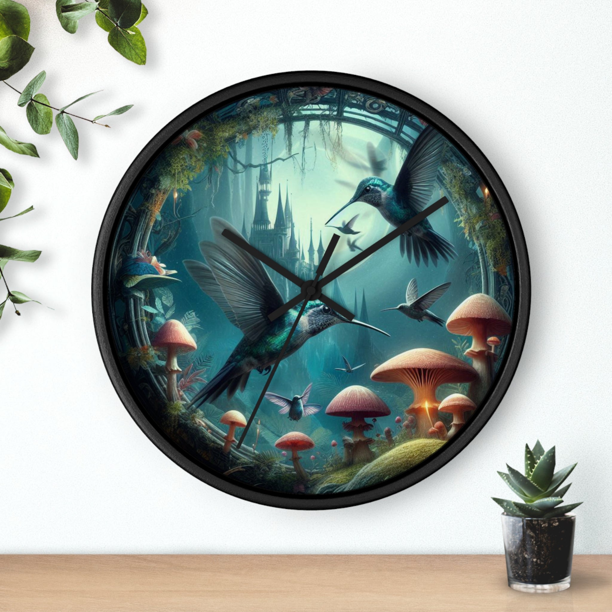 Whimsical Hummingbird Wall Clock - Enchanted Forest Decor, Home Office, Gift for Nature Lovers, Vintage Art, Unique Timepiece