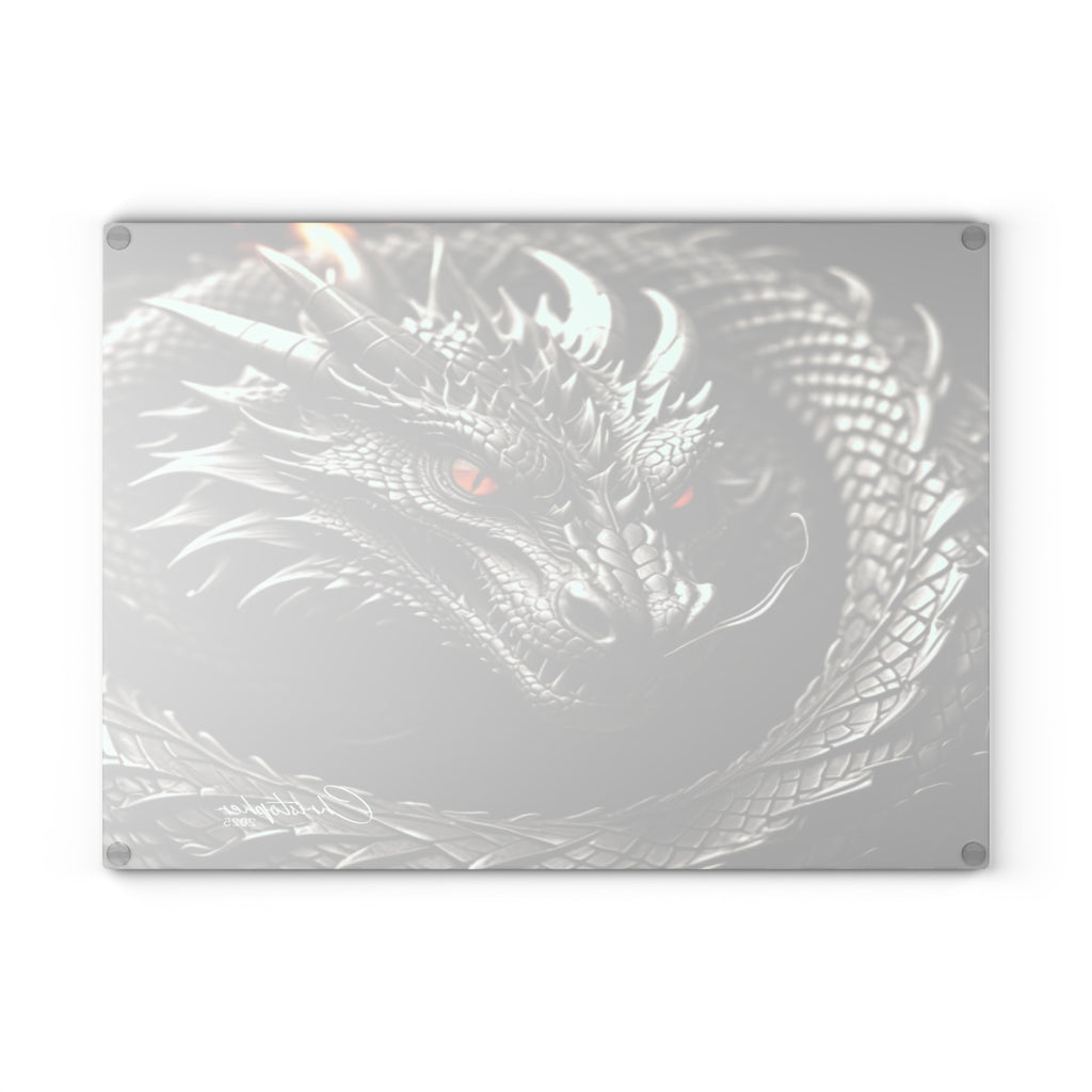 Dragon-Themed Glass Cutting Board, Kitchen Decor, Unique Gift for Chefs, Fantasy Homeware, Gift for Foodies, Dragon Art Cutting Board