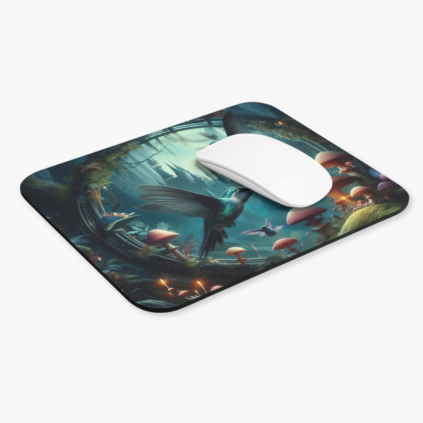 Fantasy Hummingbird Mouse Pad - Enchanted Forest Design