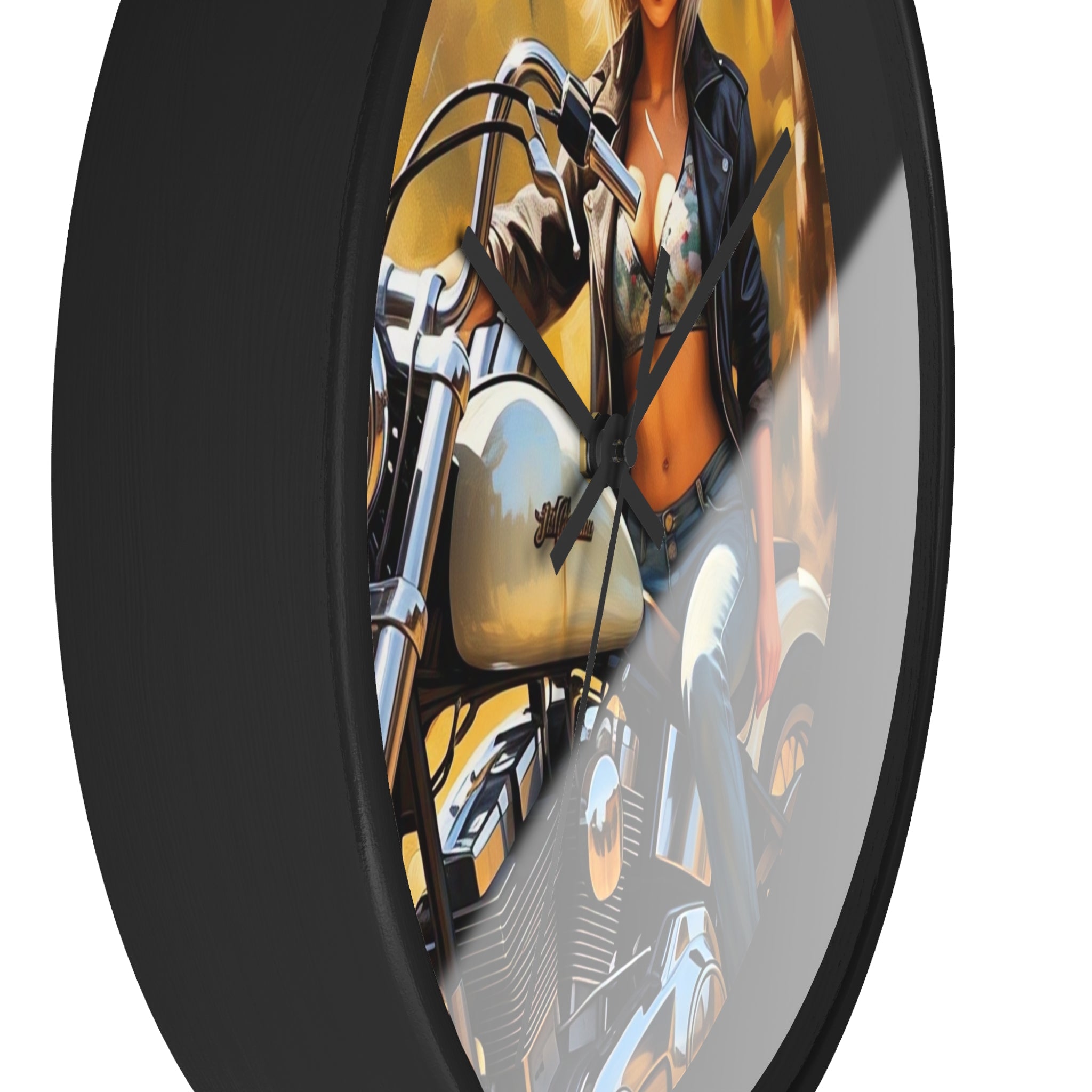 Vintage Biker Girl Wall Clock - Retro Motorcycle Decor, Gift for Bikers, Home Office Decoration, Harley Davidson Style