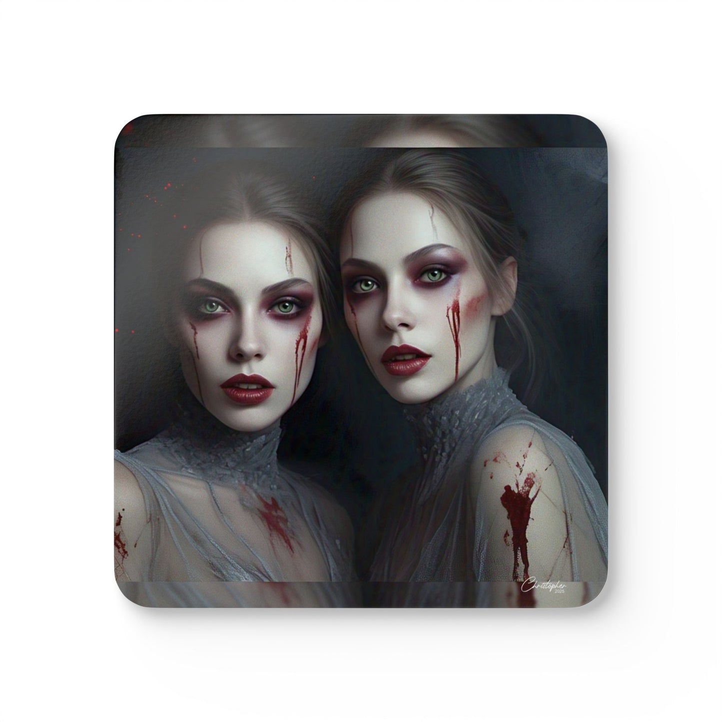 Eerie Halloween Cork Coaster Set | Spooky Drinkware | Home Decor for Goth Lovers | Unique Gift for Parties, Witchy Vibes, Blood Art Coasters