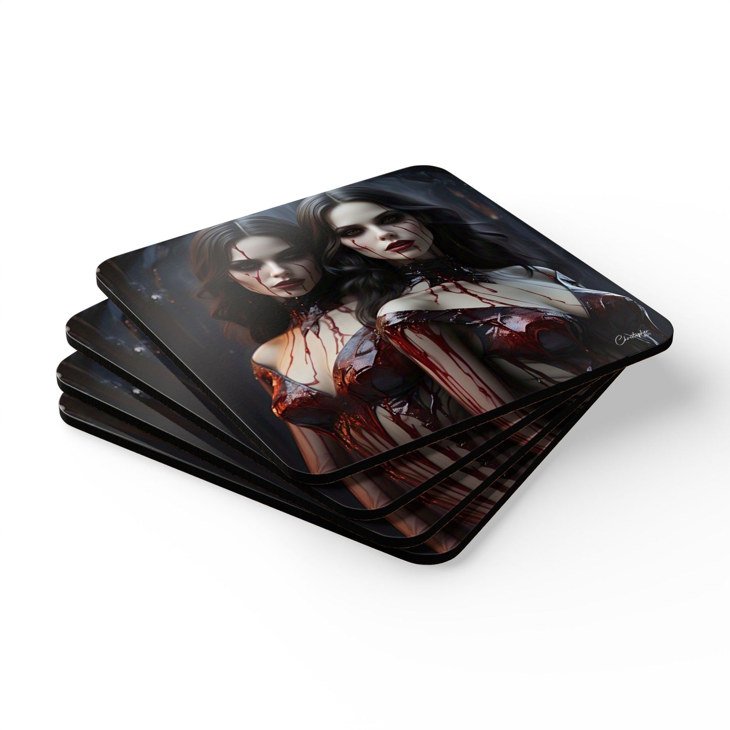 Chilling Gothic Coaster Set, Horror Decor, Spooky Home Accessories, Halloween Gift, Unique Barware, Vampire Art Coasters